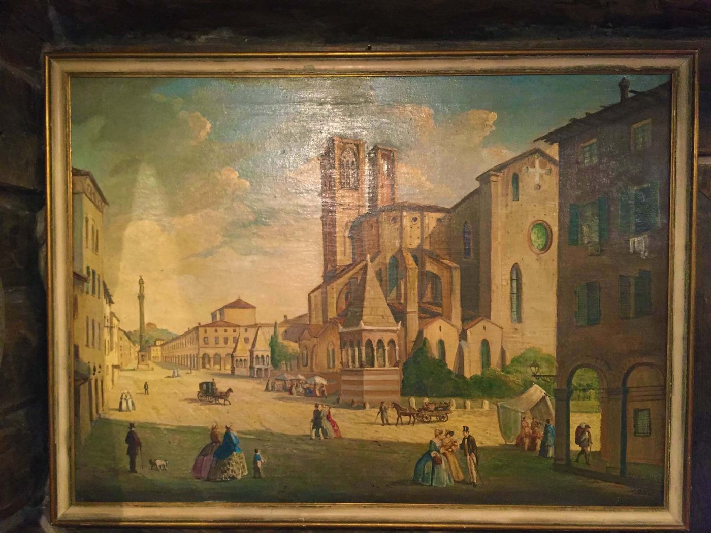 BEAUTE PANORAMIQUE AÉRIENNE DE LA PLACE SAINT-FRANÇOIS À BOLOGNE – œuvre signée de Luigi Santi, 1930 (Nouvelle acquisition)